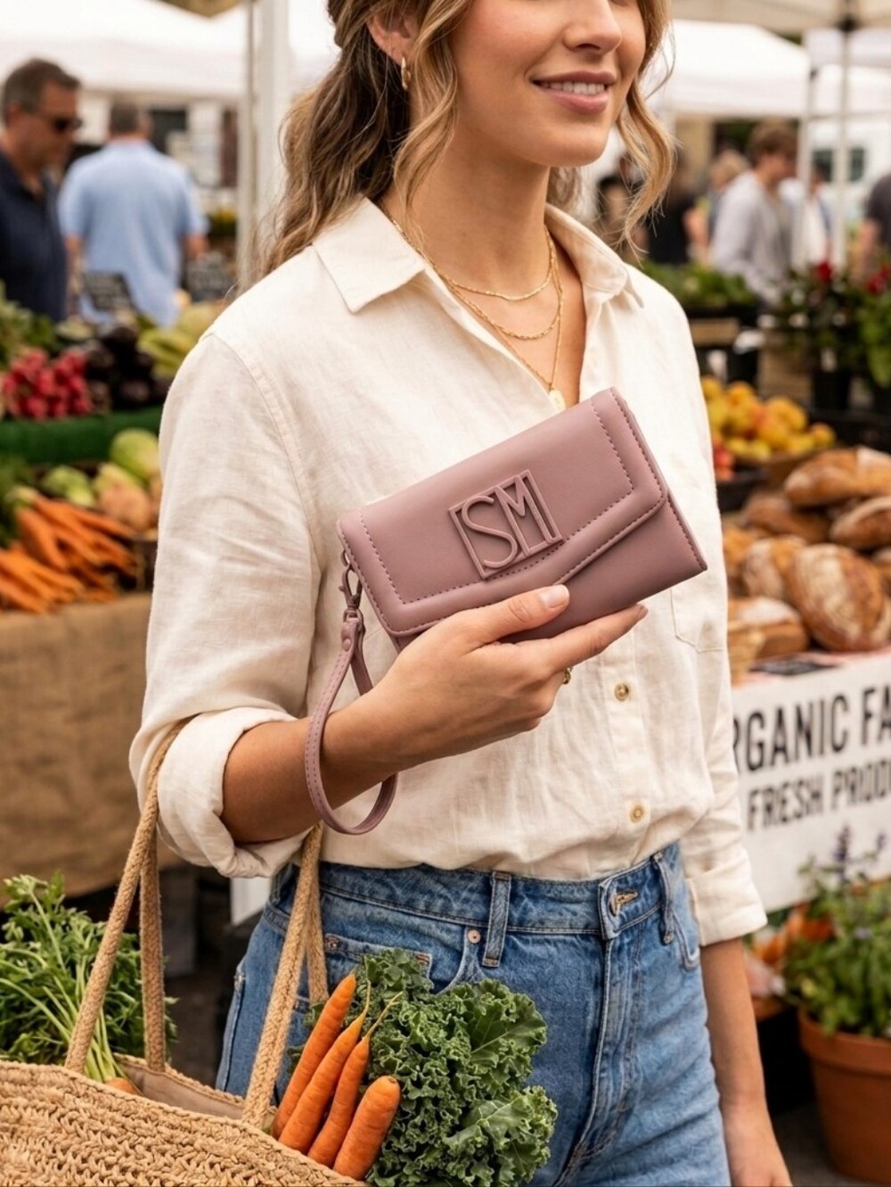 Steve Madden Taupe Wristlet Wallet • SM Logo • Chic Everyday Essential